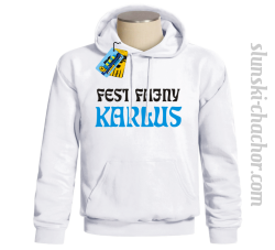 Fest Fajny Karlus - bluza męska z kapturem - biały