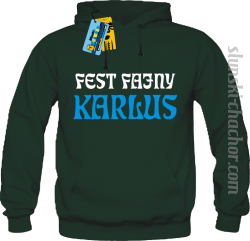 Fest Fajny Karlus - bluza męska z kapturem - butelkowy