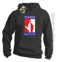 Tommy Middle Finger - Bluza męska z kapturem szary