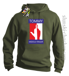 Tommy Middle Finger - Bluza męska z kapturem khaki