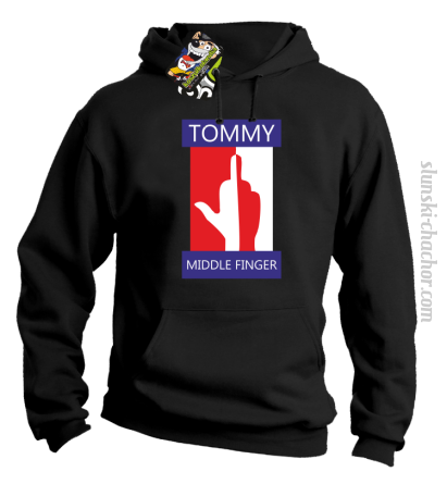 Tommy Middle Finger - Bluza męska z kapturem czarna