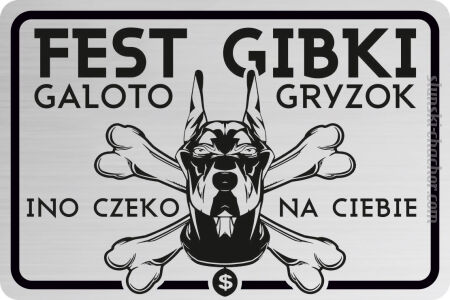 Fest Gibki Galoto Gryzok Ino czeko na ciebie  ...  Śląska tabliczka personalizowana z grawerem Laminat srebrny na płot - Pies ( imię twojego psa) - 20x13 cm