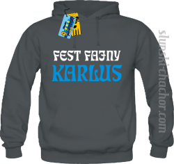 Fest Fajny Karlus - bluza męska z kapturem - grafitowy