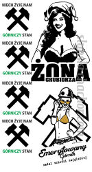 MEGA PAKA Zestaw - 2 bluzy ŻONA GRUBIORZA + EMERYTOWANY GÓRNIK nadal wchodzi nagłębiej + Kubek i torba aby wszystko spakować Niech Żyje nam Górniczy STAN  2