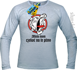 Wiela mom czekoć na te piwo męski longsleeve z nadrukiem - ash