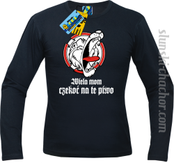 Wiela mom czekoć na te piwo męski longsleeve z nadrukiem - black