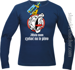 Wiela mom czekoć na te piwo męski longsleeve z nadrukiem - navy blue