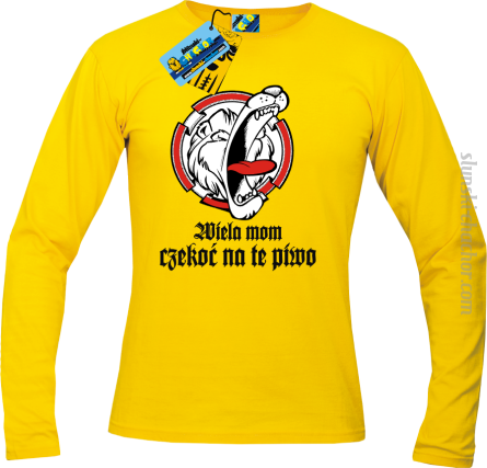 Wiela mom czekoć na te piwo męski longsleeve z nadrukiem - yellow
